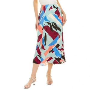 Tanya Taylor Kiarah Abstract Watercolor Silk Satin Midi Skirt 4 Multicolor NWT